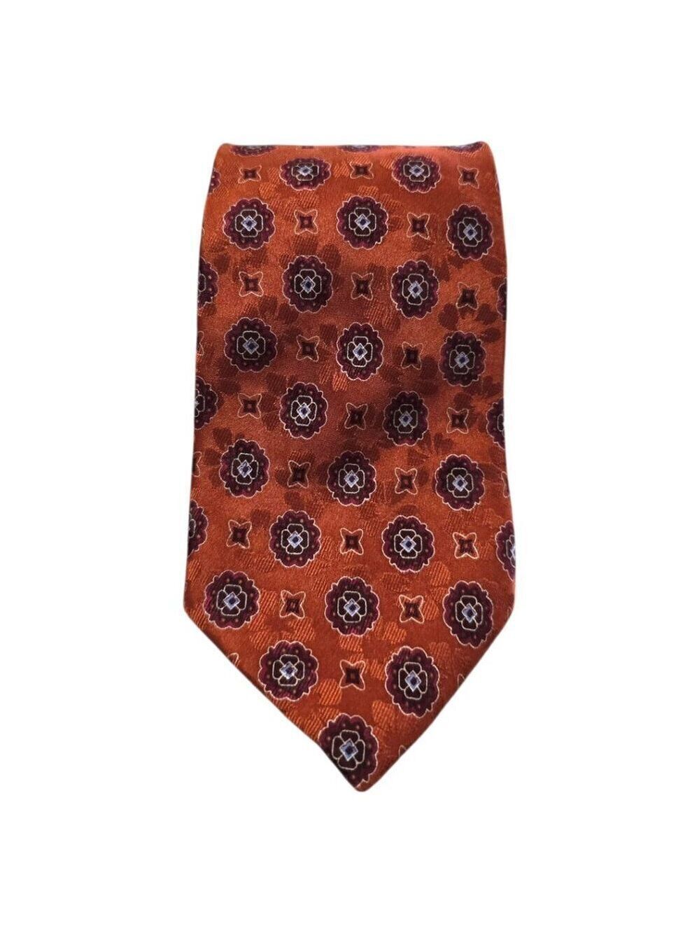 John Bartlett Orange Medallion Print Silk Tie